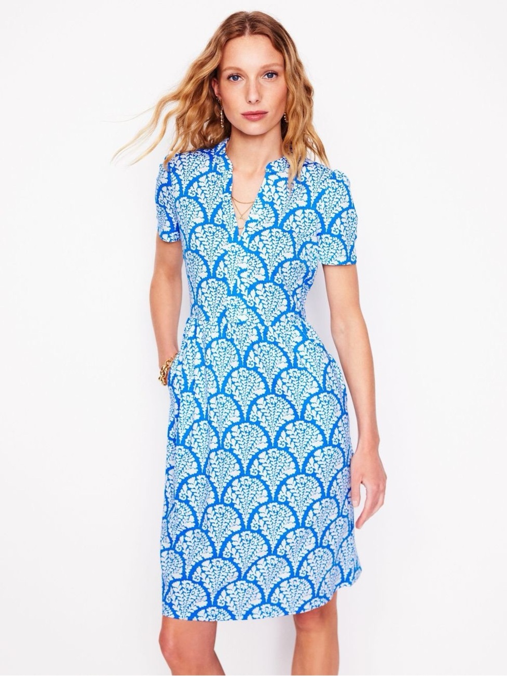 Boden Blue Naomi Short Jersey Dress Cerulean Blossomy